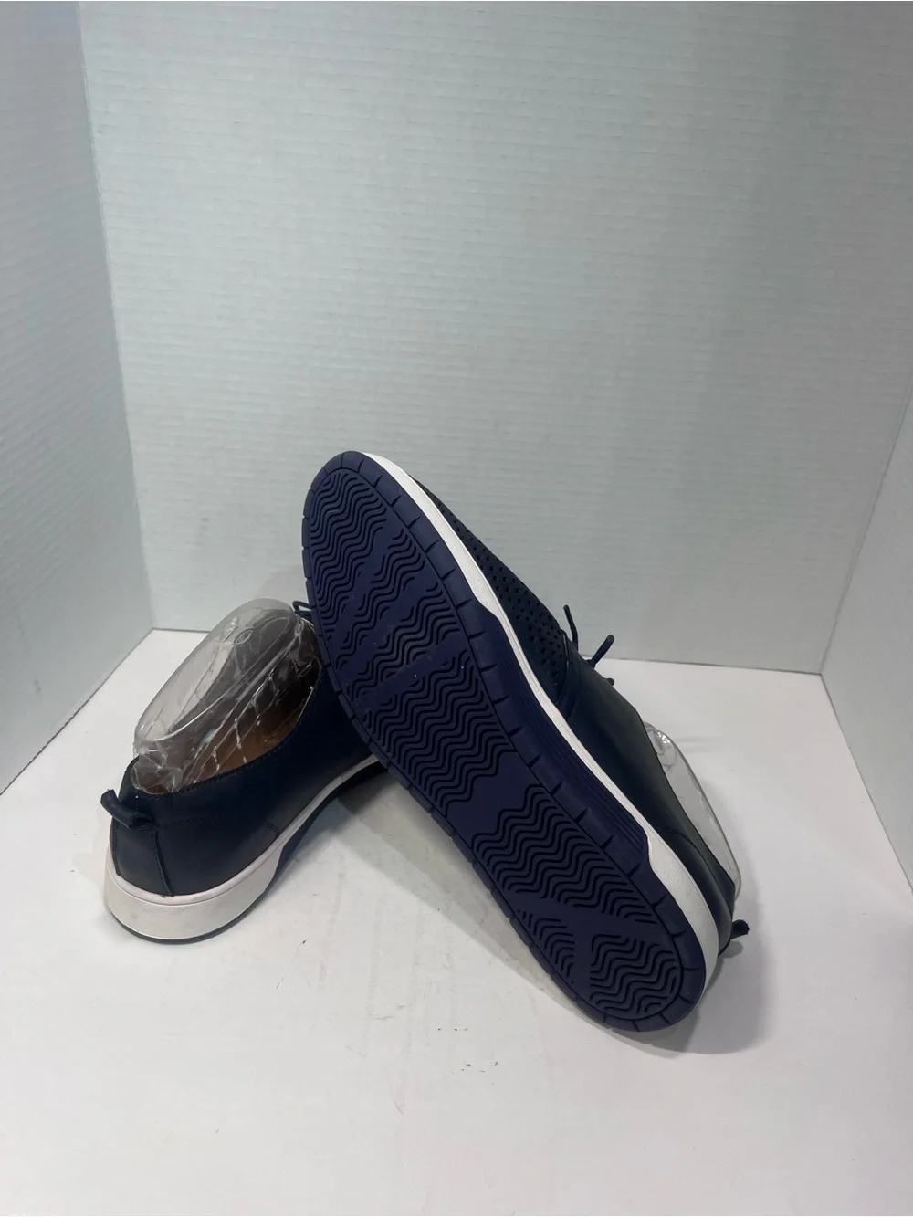 Men's Navy Perforated Derby Lace-Up Shoes with White Sole